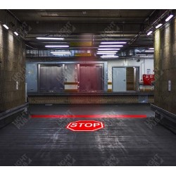 Projection ligne lumineuse rouge et panneau stop