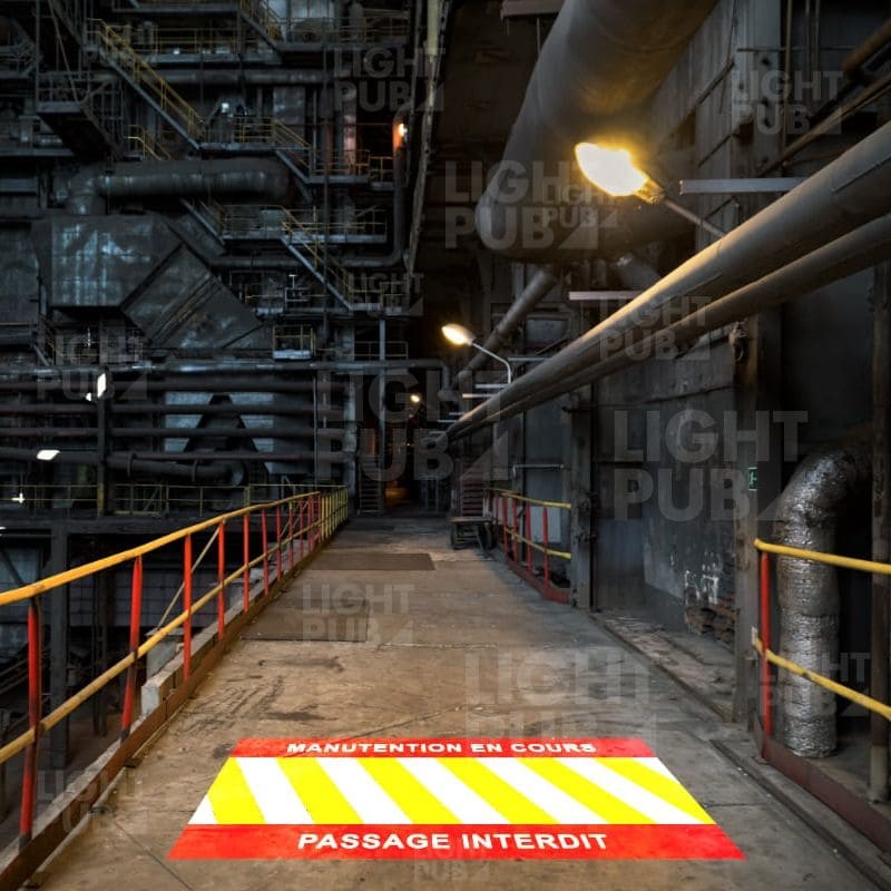 Signalétique lumineuse au sol – Zone interdite pour manutention aérienne et ponts roulants
